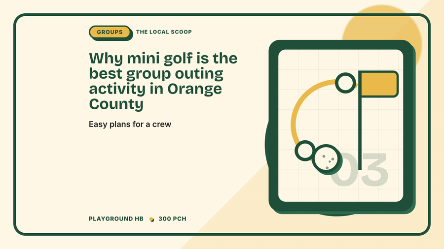 Local Scoop graphic for mini golf group outings in Orange County